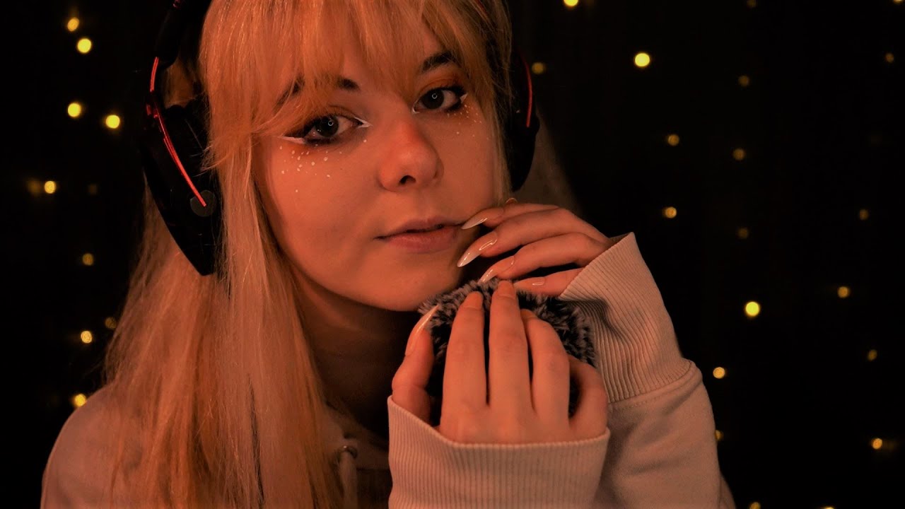 ASMR | breathy, close up, cupped whispering & fluffy mic scratching, rain