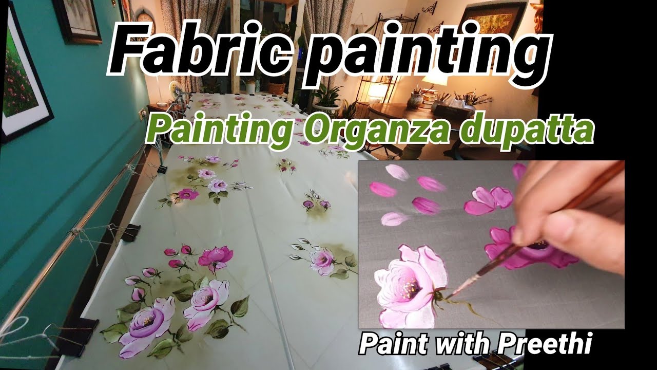 Fabric painting on Organza Dupatta @KritiByPreethi