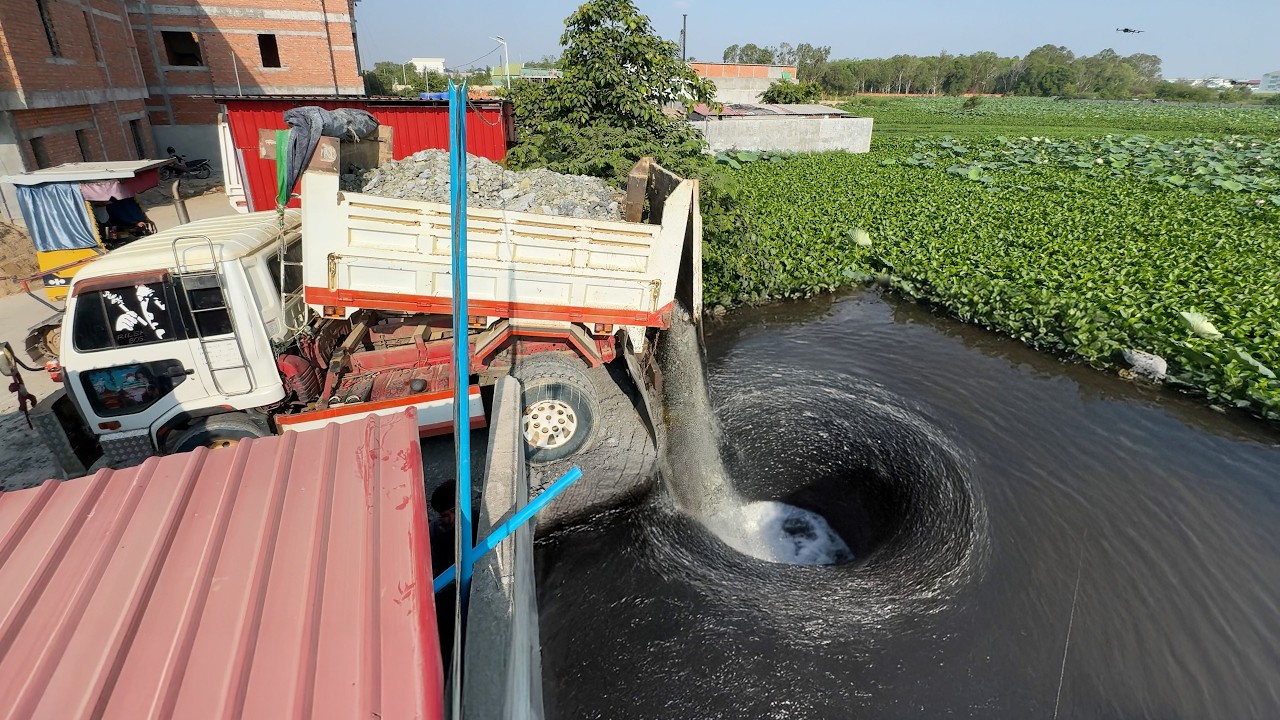 Wow!! Big Lake Project by Komatsu D-31-p Bulldozer with 5 ton truck team