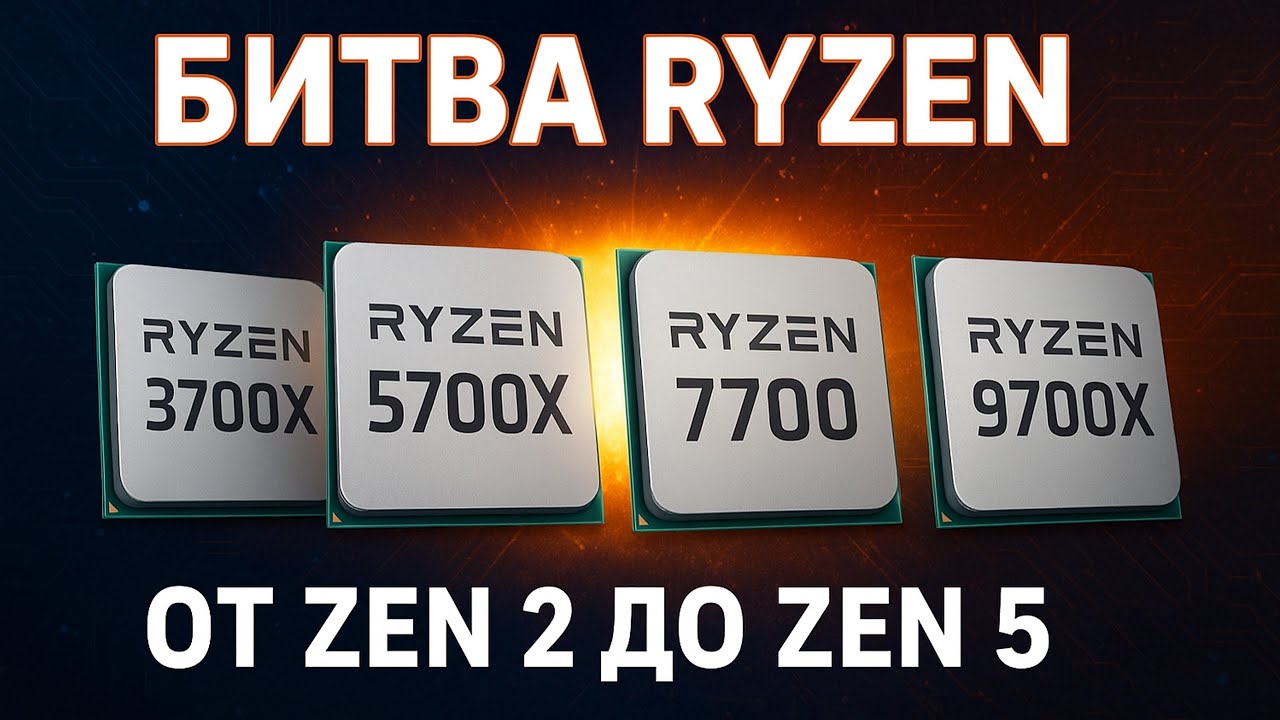 🔥 Тест от Zen2 до Zen5 с 8 ядрами 🔥 3700X vs 5700X vs 7700 vs 9700X &mdash; Сравнение в 15 играх и работе
