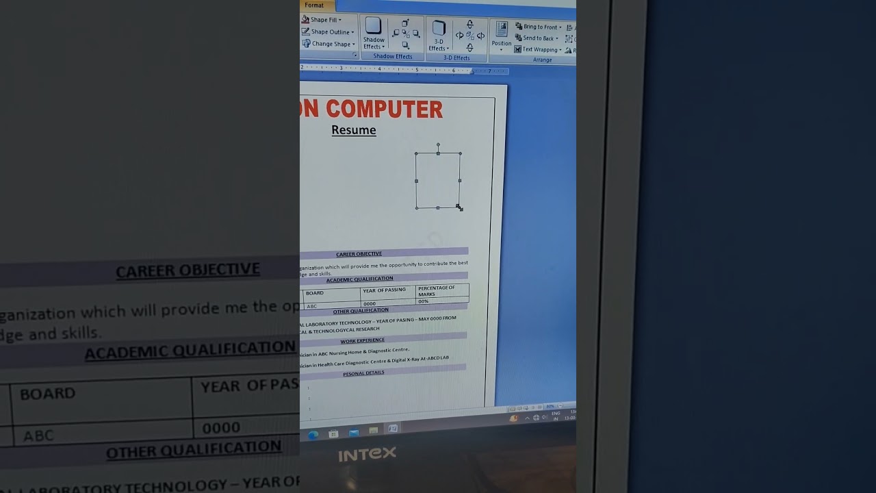 Resume pe photo kaise lagaye /How to add picture in resume in ms word.