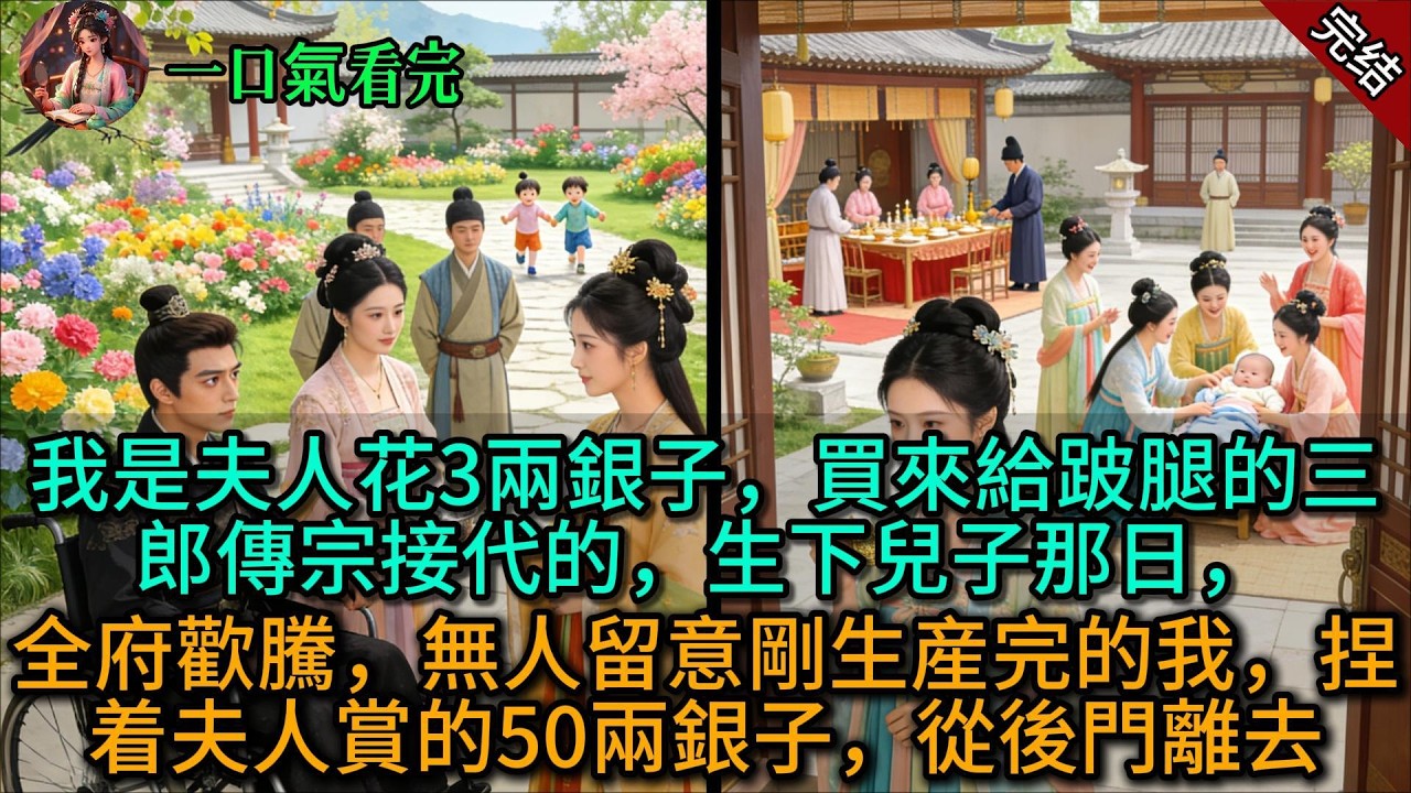 【原創已完結】我是夫人花3兩銀子，買來給跛腿的三郎傳宗接代的，生下兒子那日，全府歡騰，無人留意剛生産完的我，捏着夫人賞的50兩銀子，從後門離去