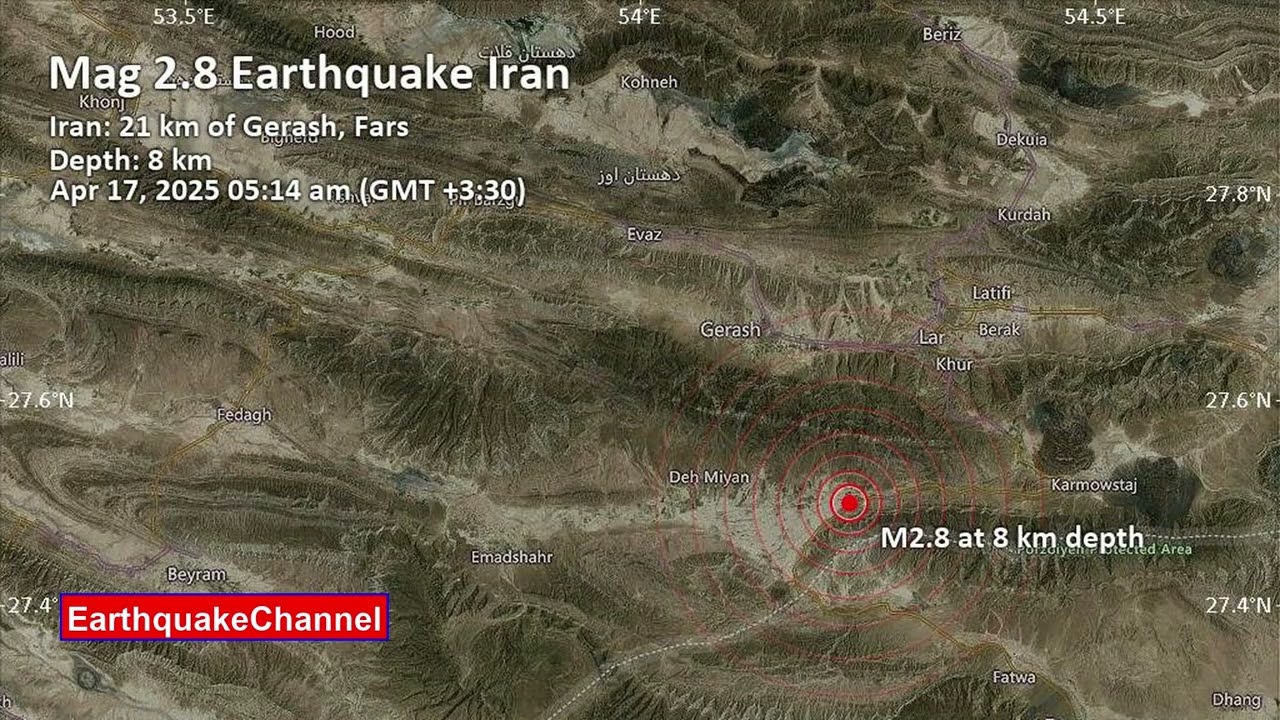 Weak Mag. 2.8 Earthquake - Iran: 21 km of Gerash, Fars