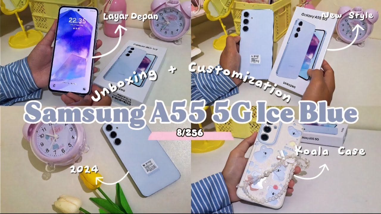 Unboxing Samsung A55 5G + accesories | Ice Blue 2024 [Indonesia] ୨୧