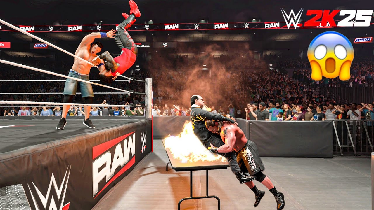 John Cena and Brock Lesnar vs Jey Uso and Paul Heyman at Monday Night Raw | WWE 2K25 Gameplay