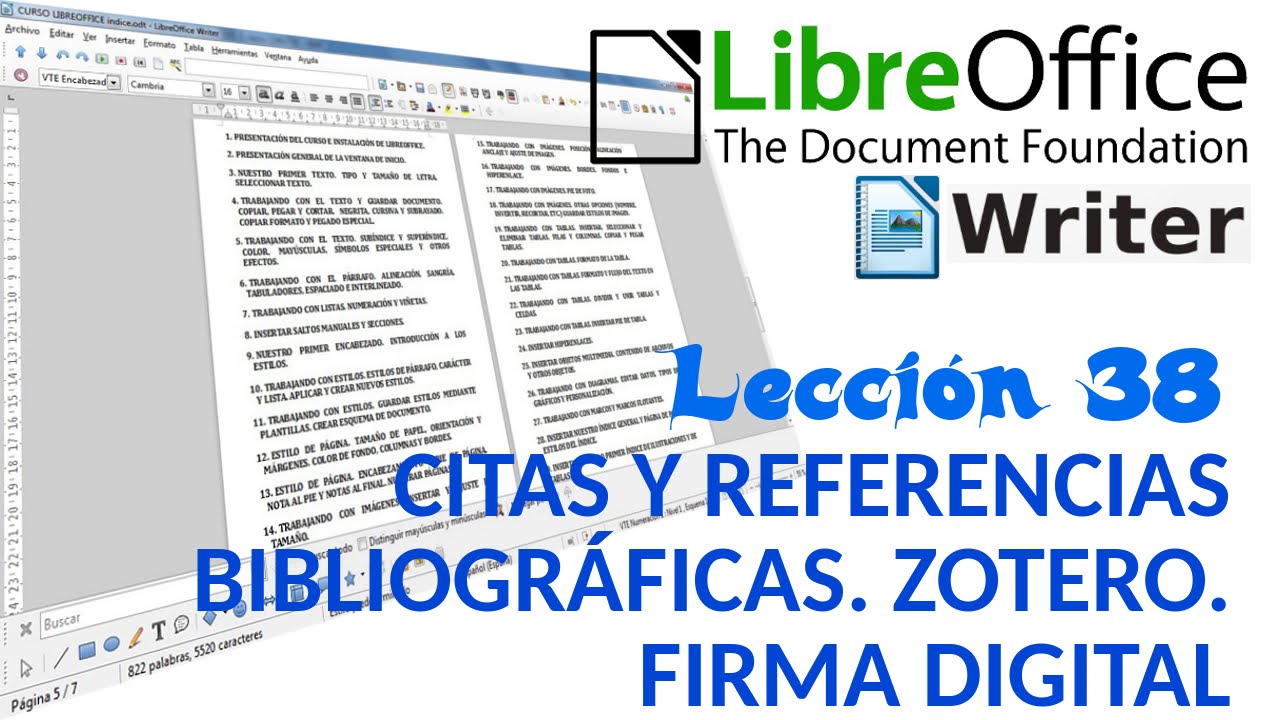 Tutorial LibreOffice Writer - 38/40 Citas y referencias bibliográficas. Zotero. Firma digital.