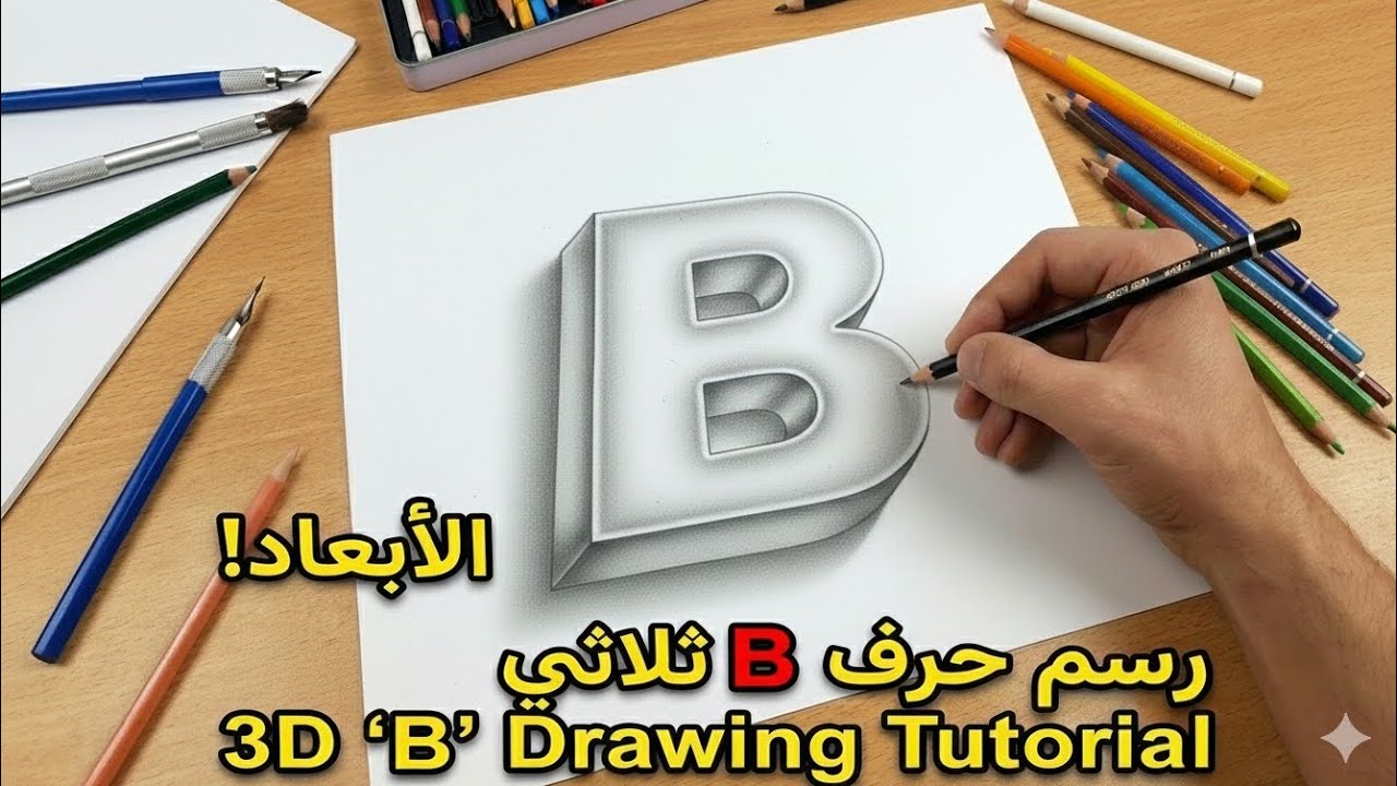 رسم حرف B ثلاثي الأبعاد 