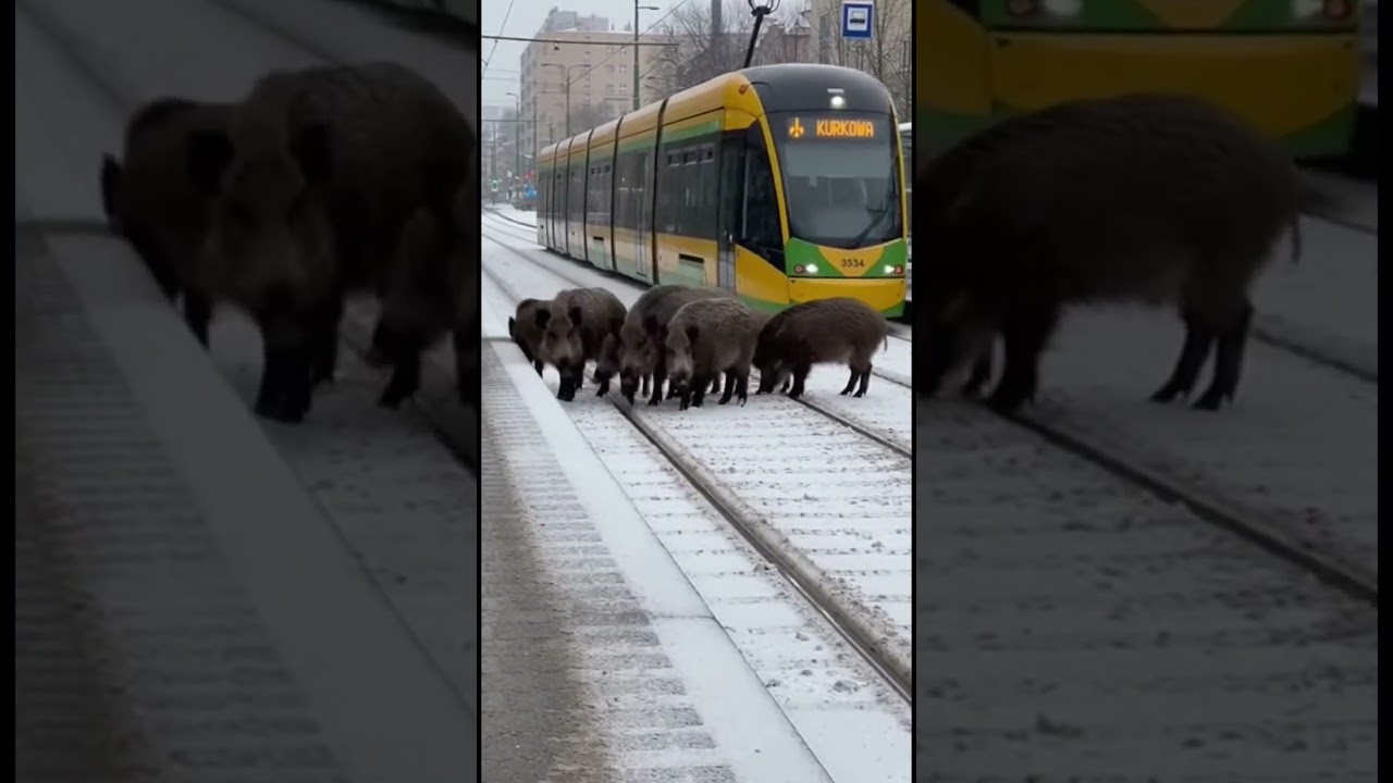Normalny dzień w Polsce… aż dziki zatrzymały tramwaj 🐗❄️