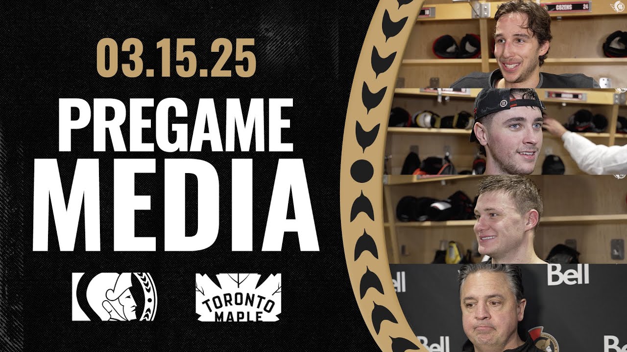 Shane Pinto, Dylan Cozens, Tim Stützle, Travis Green Pregame Media vs TOR