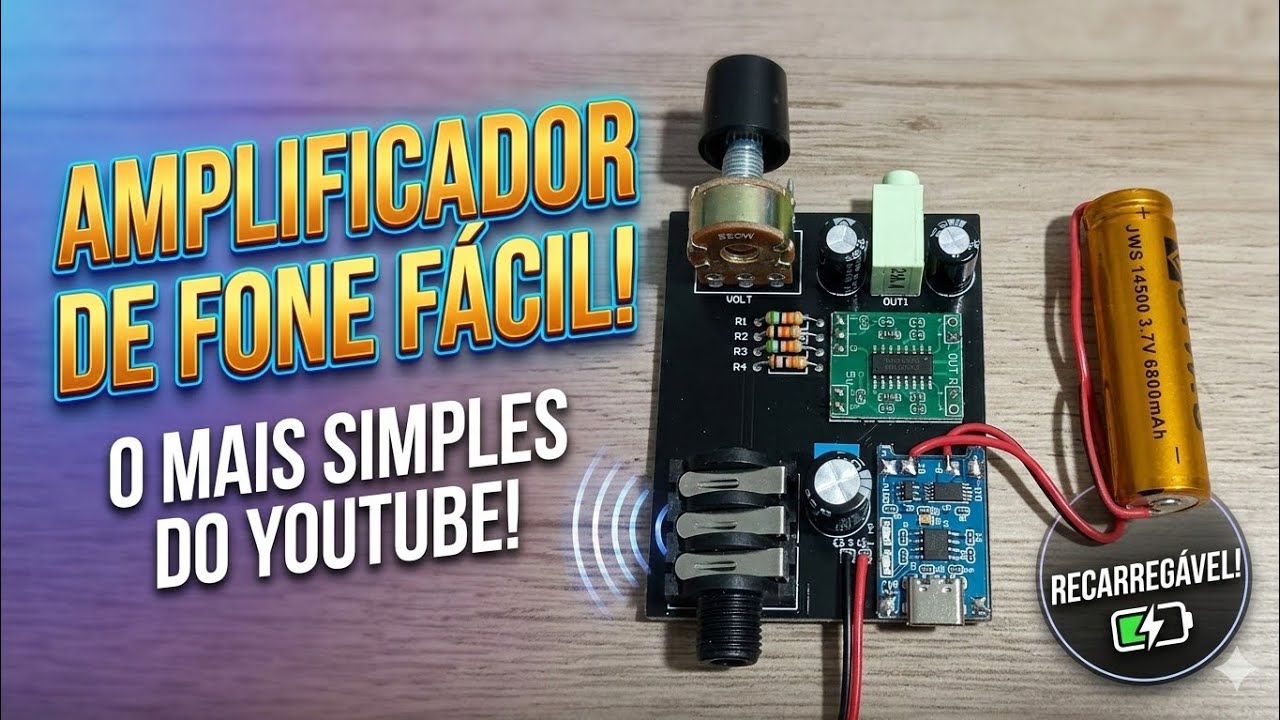 O Amplificador de Fone Mais facil do YouTube, caseiro, Diy ,pam8403 recarregável retorno tp4056.