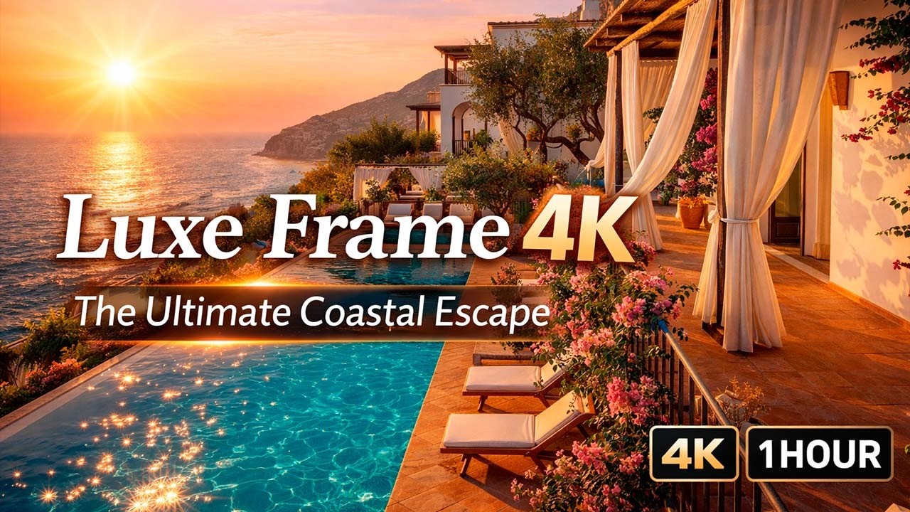 Luxe Frame 4K: The Ultimate Coastal Escape to a Dream Sunset Villa / Sparkling Sea Screensaver