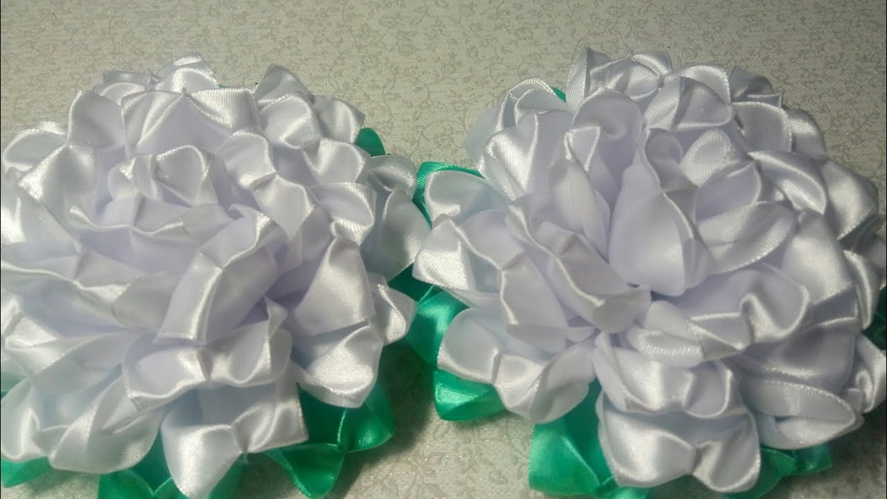Большой и пышный цветок из ленты 5см с новым лепестком. Канзаши. Kanzashi.