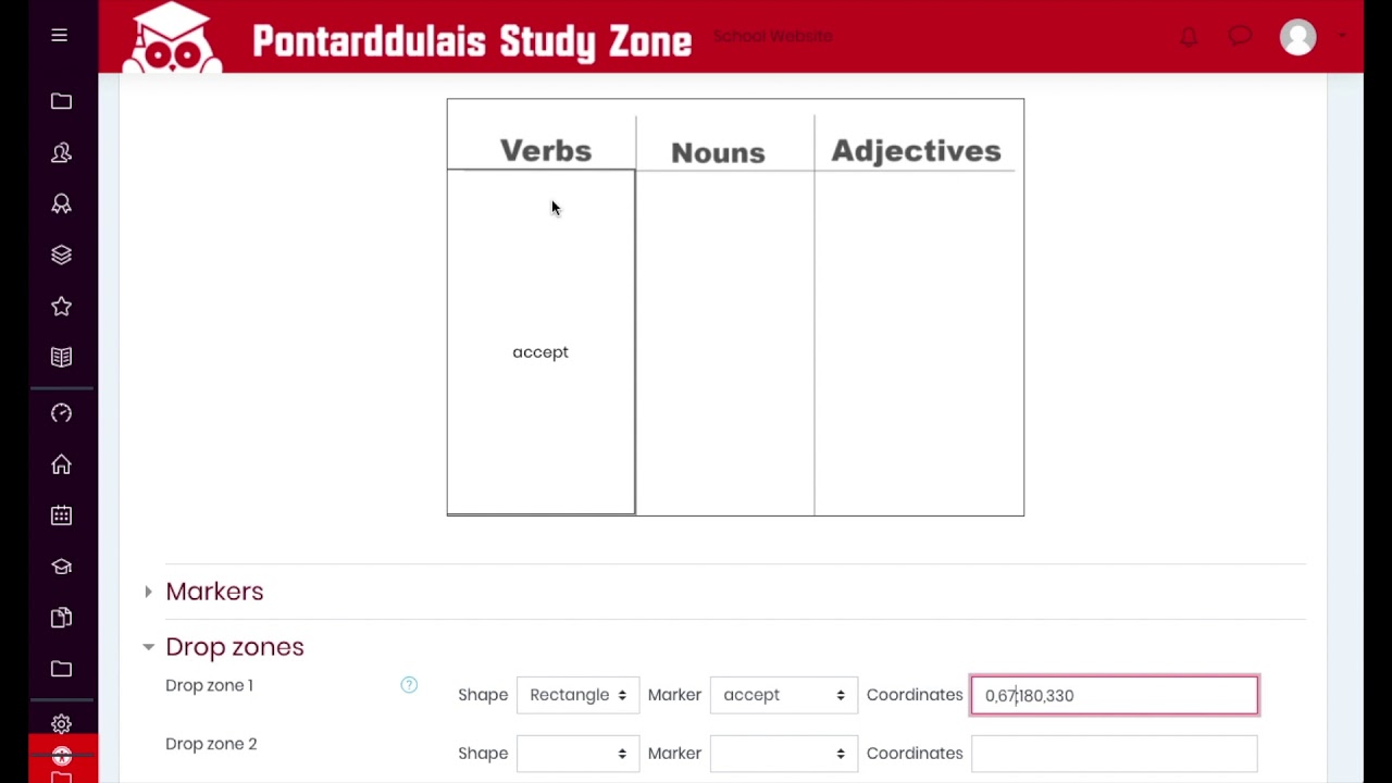 How to use drag and drop onto drop zones in Moodle quizzes