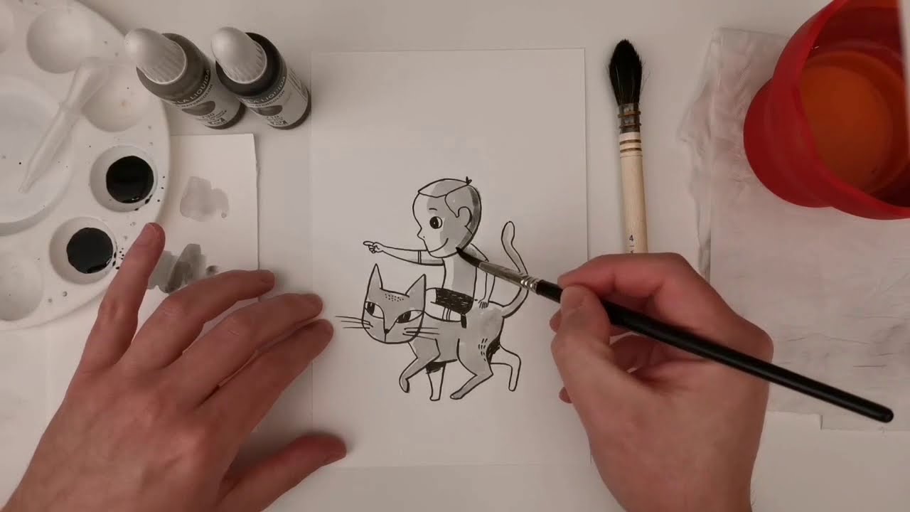 Técnica de ilustración en blanco y negro: acuarelas líquidas Vallejo