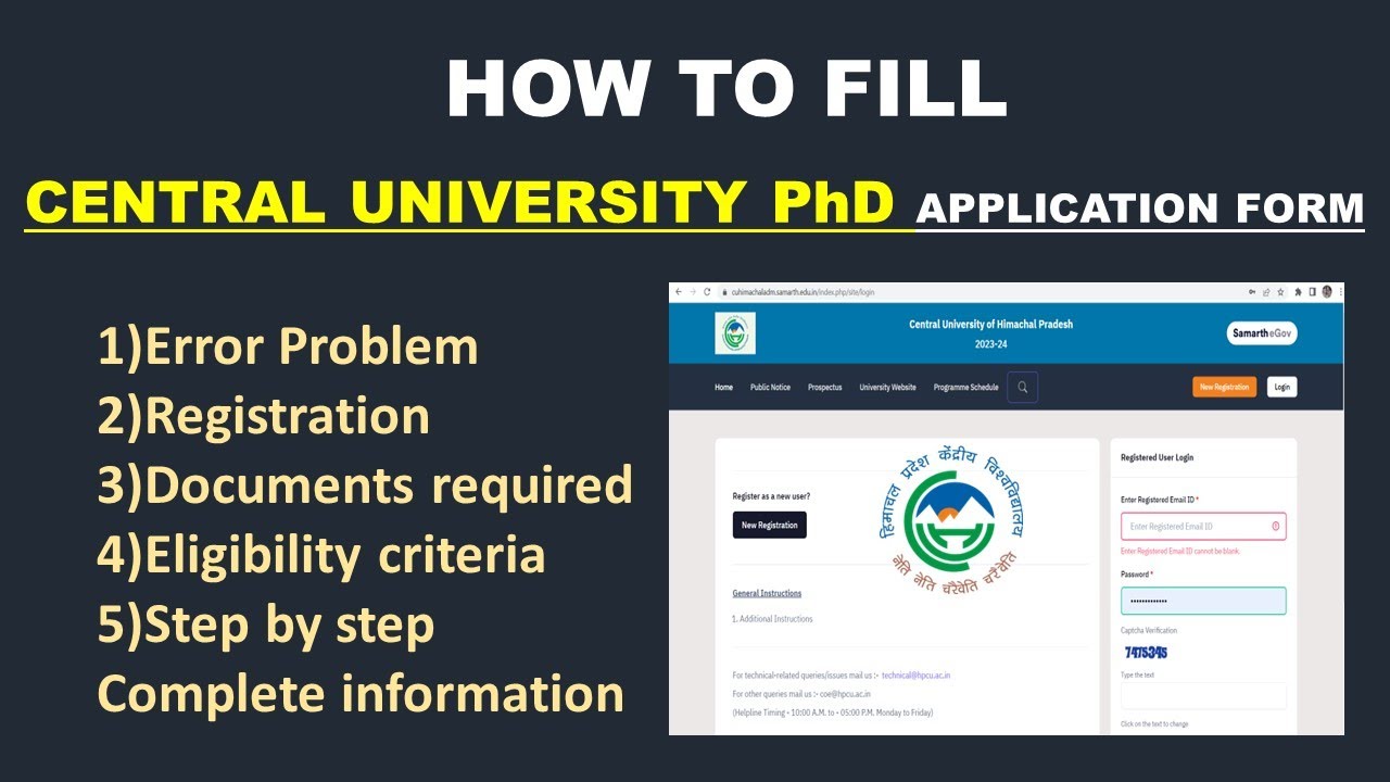 How to Fill Central University New PhD 2023 Application Form | Step by Step Complete Information
