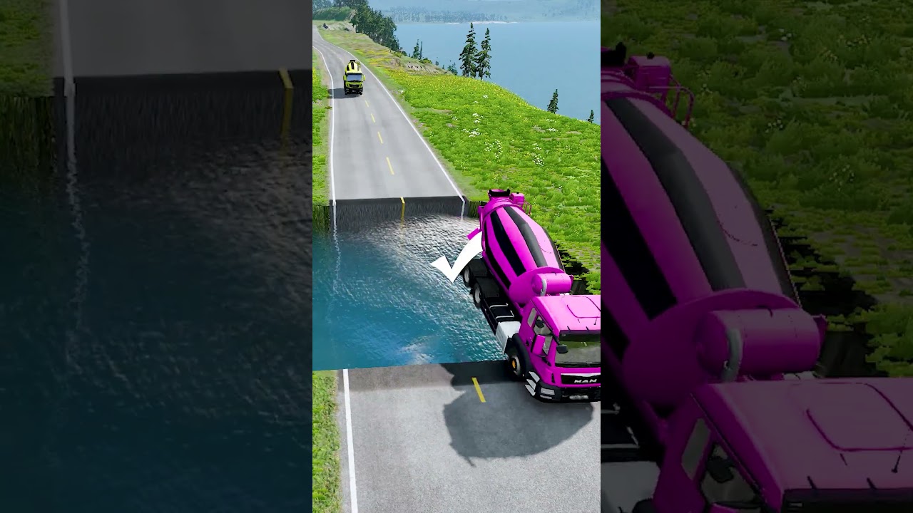 Concrete mixer truck vs water pit #159 | #doublespeedbumps  #carsvswaterpit #carsvsdeepwater