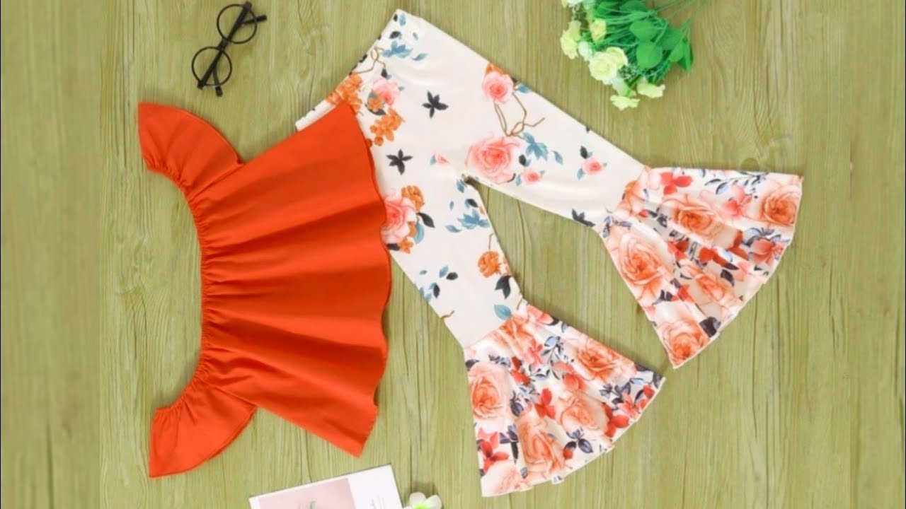 Baby Off Shoulder Top With Flare Pant Cutting and Stitching/8-9 Year Girl Dress Cutting & Stitching