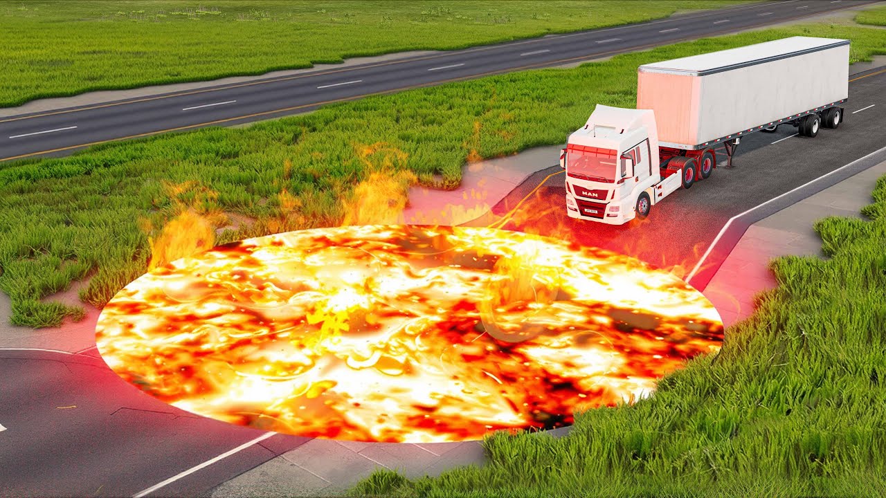 Cars vs Lava Pit Bridge  BeamNG Drive Challenge Ends in Total Destruction!