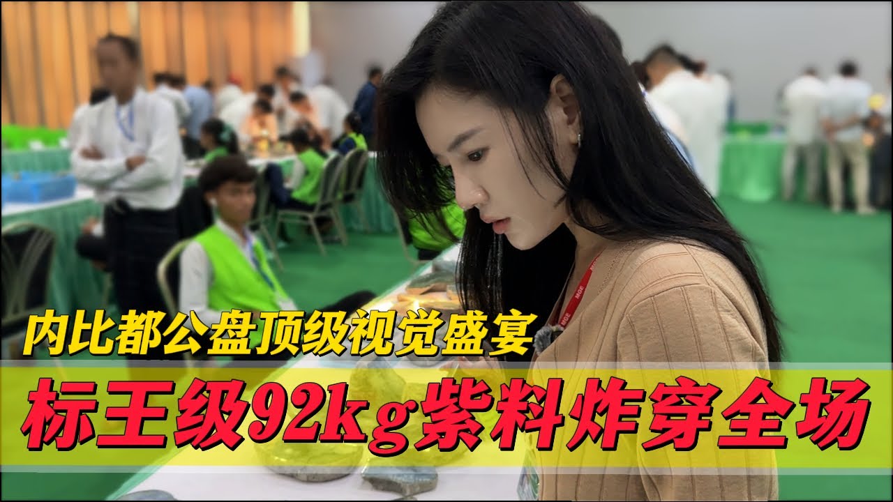 內比都公盤頂級視覺饗宴！標王級92kg紫料炸穿全場！預計拍價過千萬？#翡翠 #郭姐翡翠 #翡翠原石 #缅甸翡翠