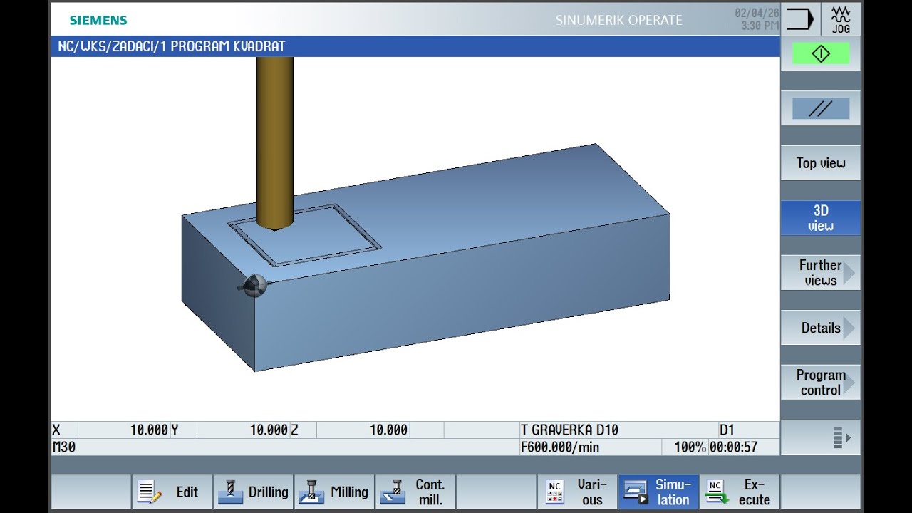 2. Lekcija: Prvi program, CNC programiranje na Sinumerik 840D (G-code)