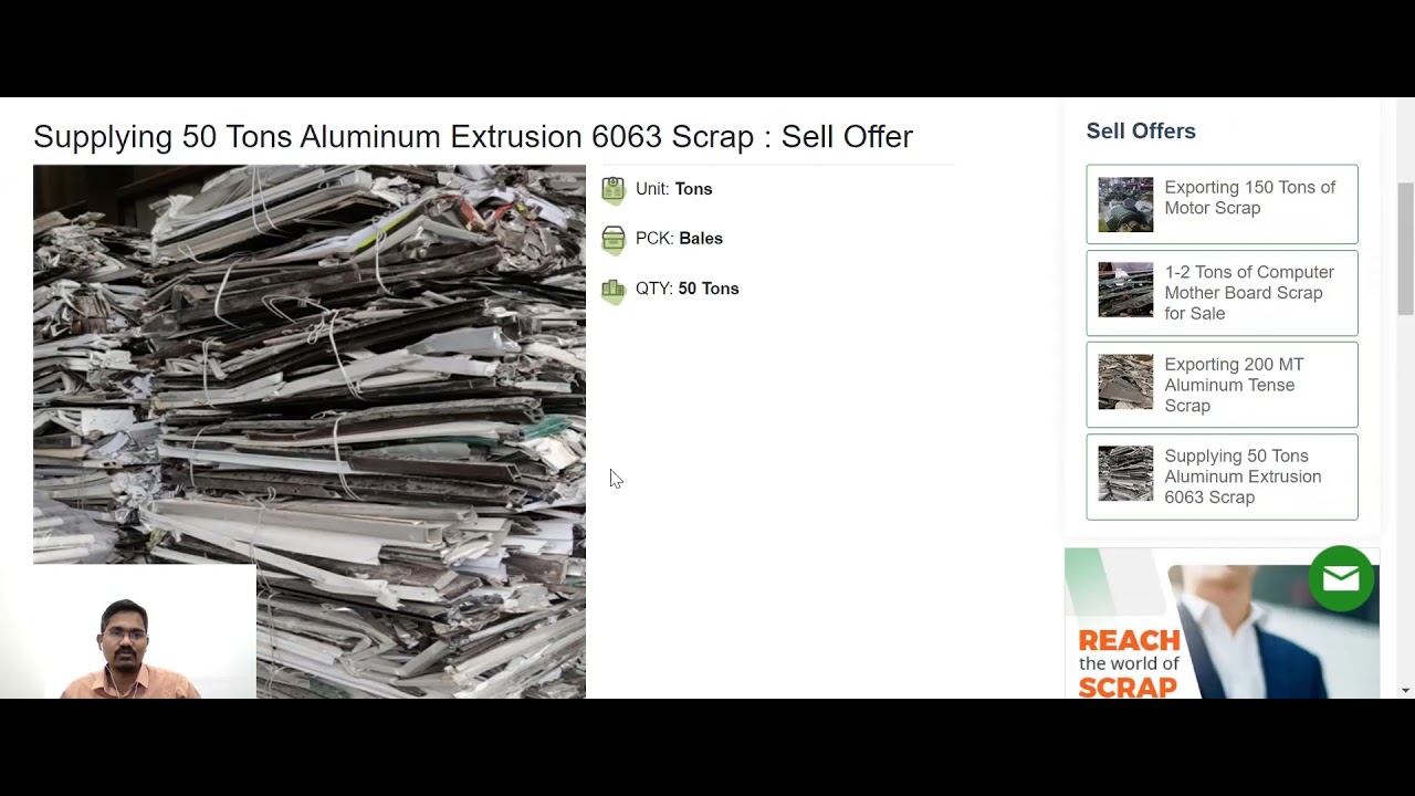 50MT Aluminum Extrusion 6063 Scrap for sale - METALIX Recycling Pte Ltd
