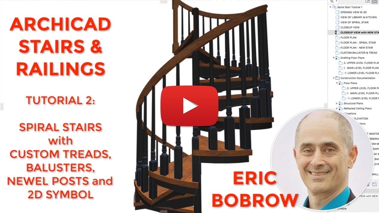 ARCHICAD Stairs & Railings Tutorial 2 - Spiral Stair with Custom Treads, Balusters, Newel, etc.