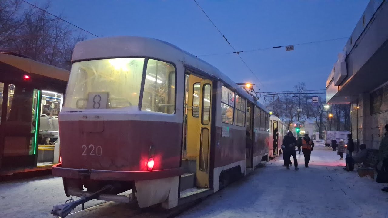 Поездка на трамвае Tatra T3SU | номер 219+220 | маршрут 8 | Екатеринбург 