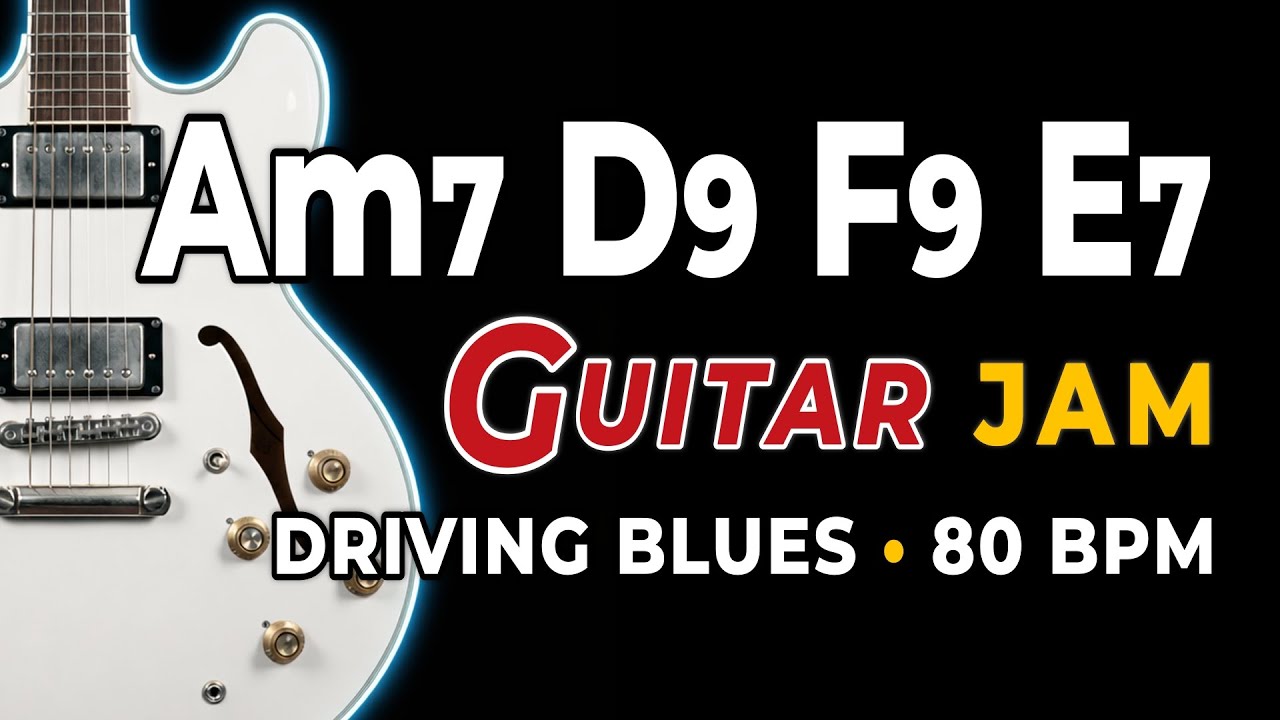 Am7 D9 F9 E7 Backing Track | 80 BPM | C Major Jam Track | Blues Rock Guitar Practice