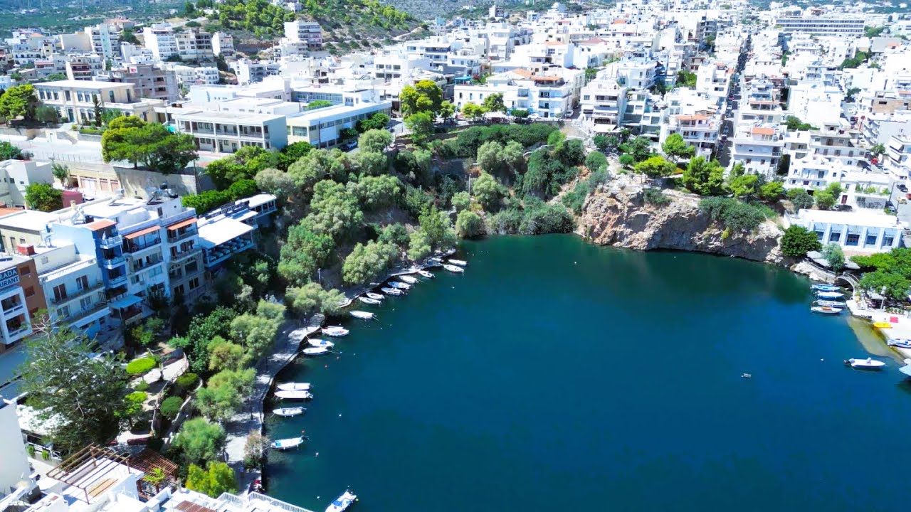 Agios Nikolaos, the star gem of Crete, Greece, 4K Drone Footage