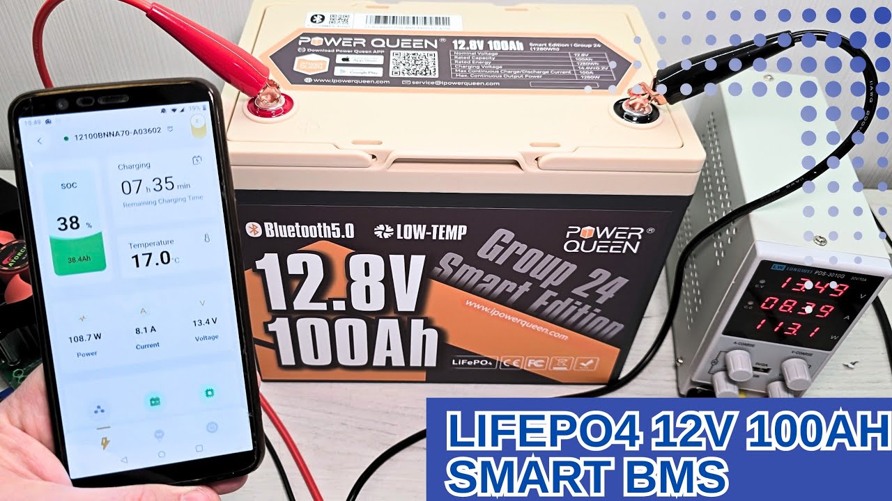Огляд і тестування Lifepo4 (LFP) акумулятора Power Queen 100Ah 12V зі SMART BMS.