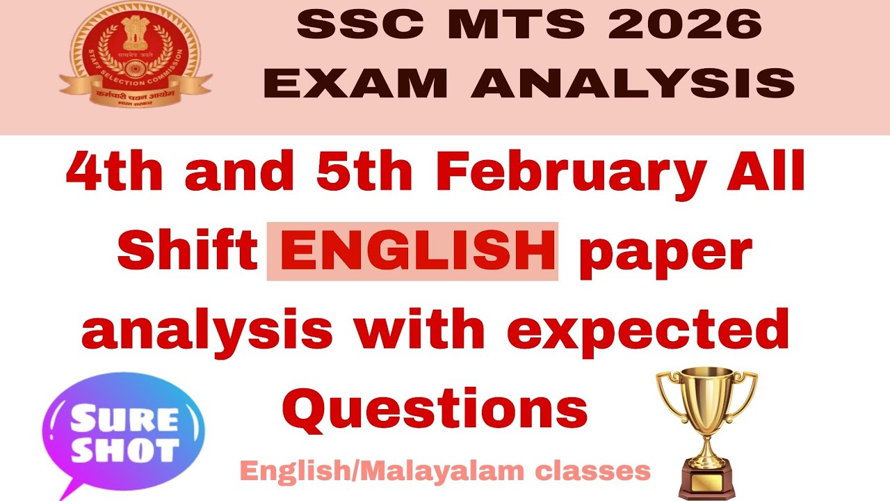SSC MTS 2026 English Analysis | 4th and 5th February All Shift Analysis Malayalam with Expected Qnts