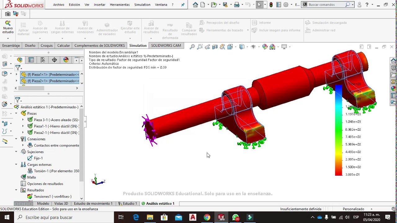 Estudio de frecuencia a ensamble SolidWorks