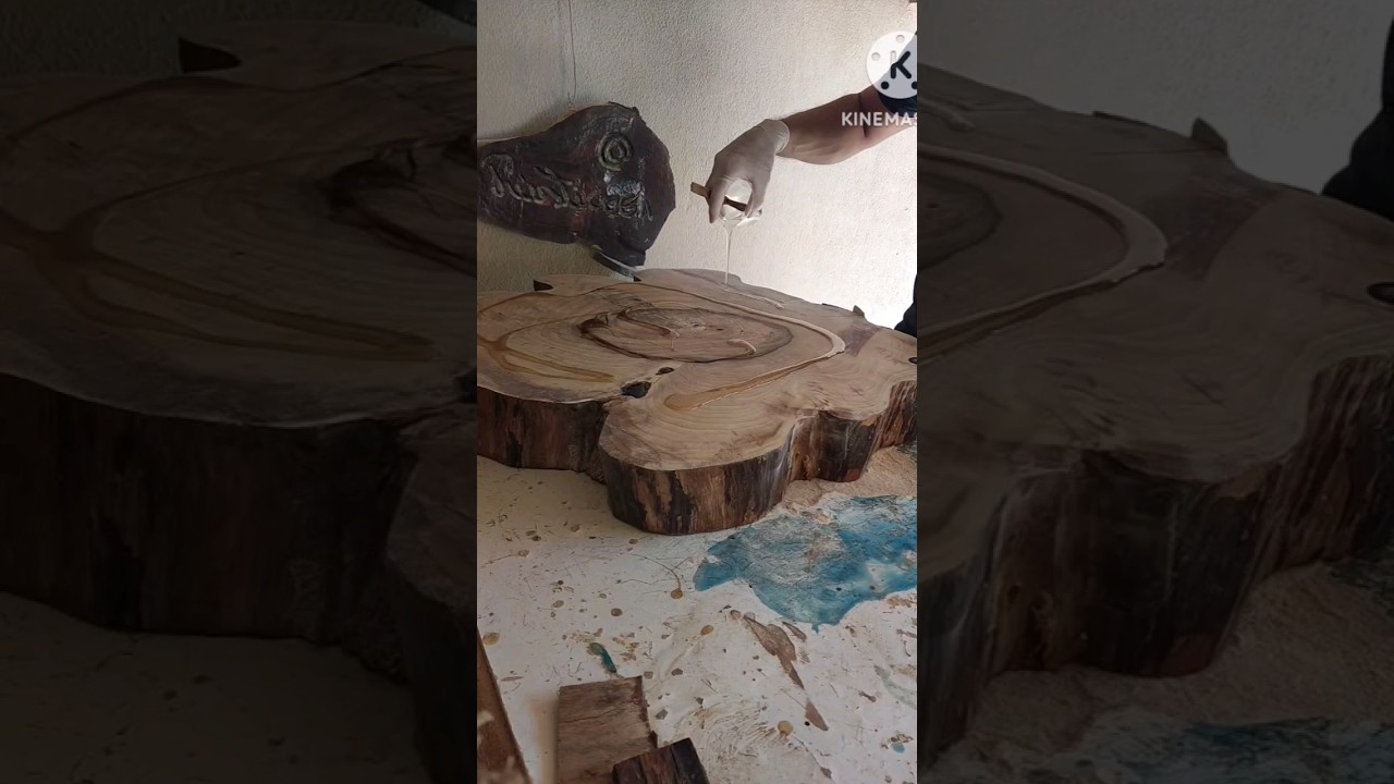 Como aplicar resina na madeira #hardwork #wood #woodwork #woodworking #resinart #mesa