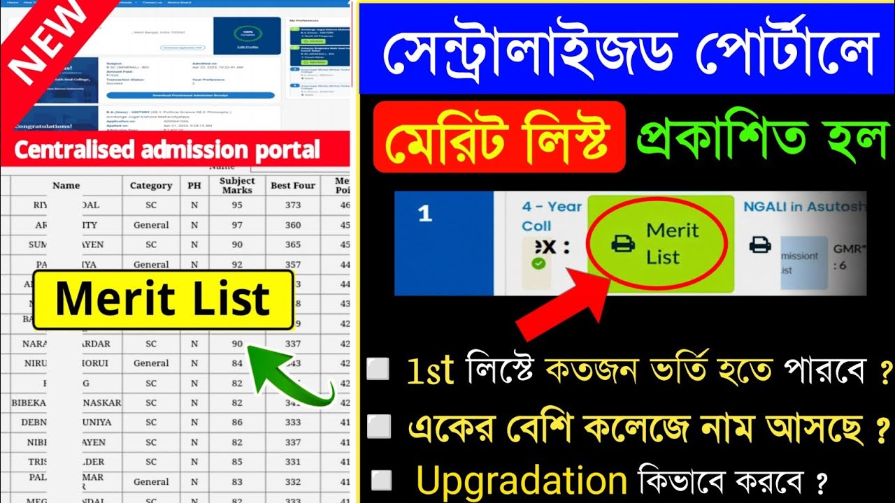 Centralised Portal Merit List out | wbcap college merit list 2026 check online | college admission
