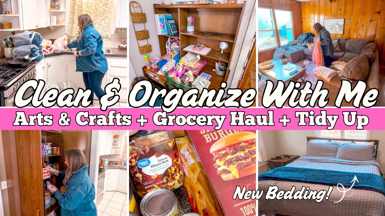 CLEAN & ORGANIZE WITH ME | Grocery Pick Up Haul + Arts & Crafts Organization + Tidy Up Motivation