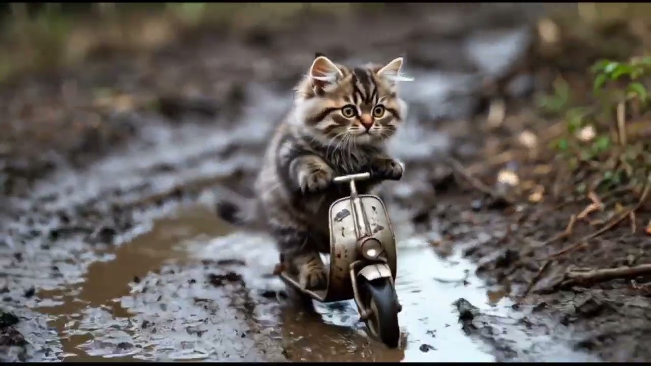 Kucing lucu dan skuter mini nya