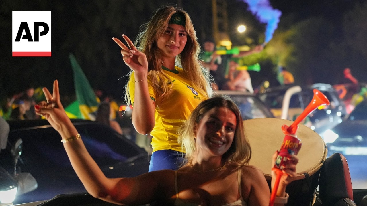 Thousands of people in Lebanon celebrate Brazil's victory over Japan