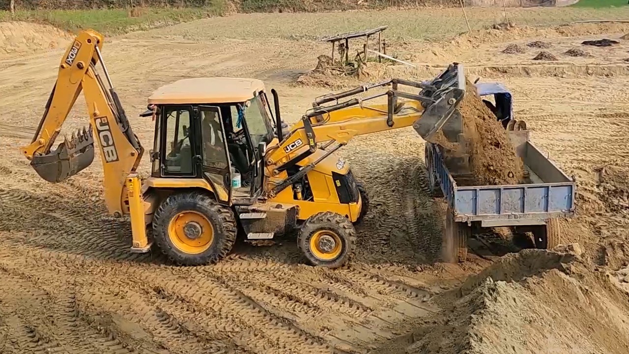 New JCB Backhoe Loading Soil in Tractor - Tractor and Dozer Working Video