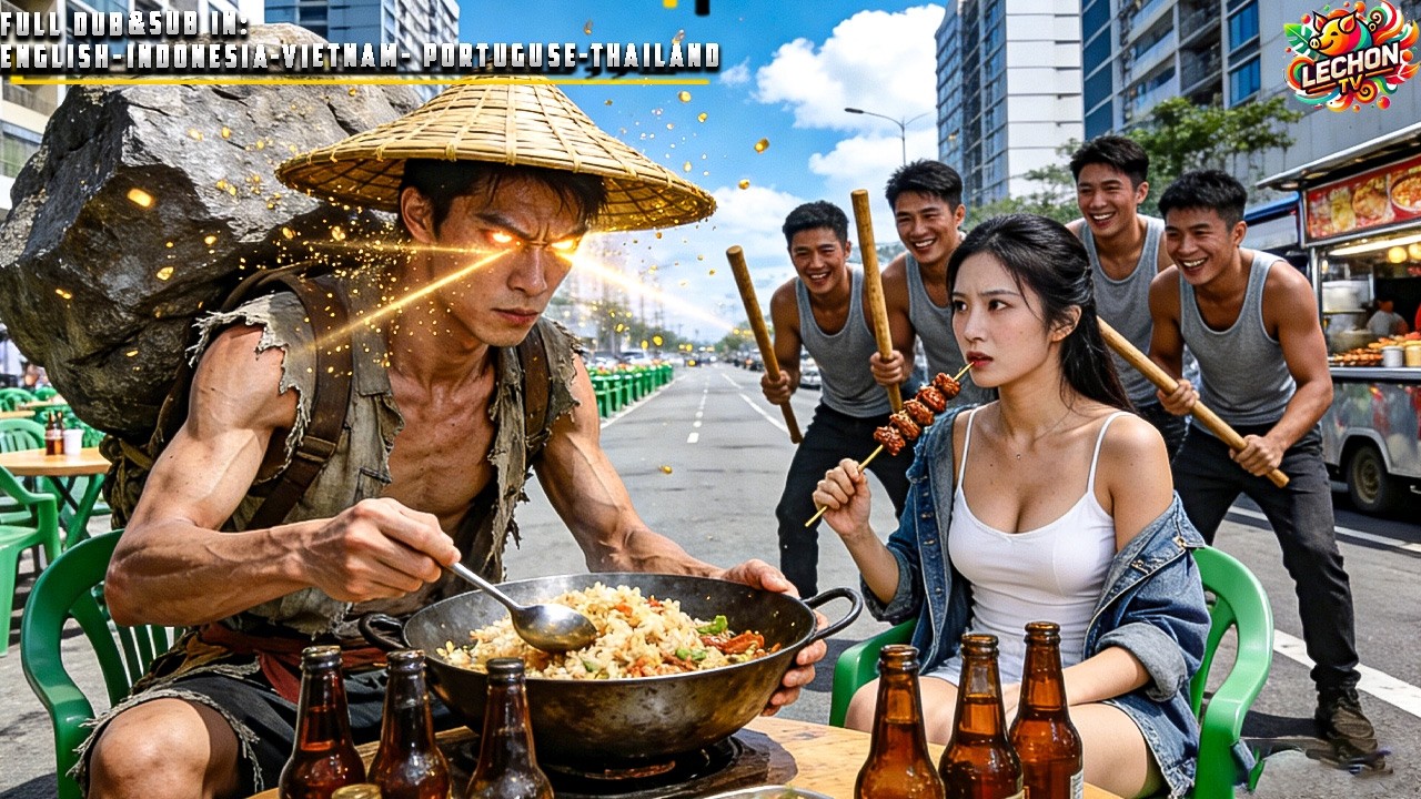 Man Drinking Streetside with Wife Bullied by Thugs—He’s a War God, Knocks Them Down