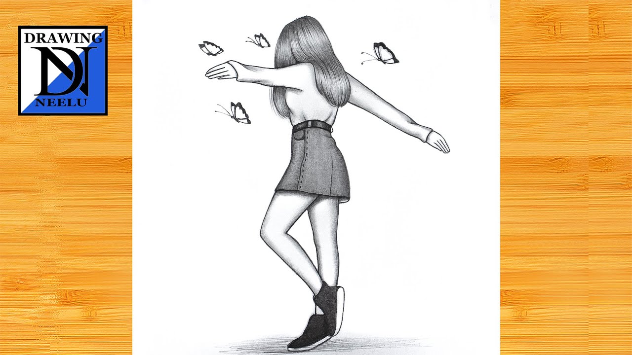 How to draw a Girl with Butterfly -Girl drawing very easy || Pencil sketch for beginner || Drawing