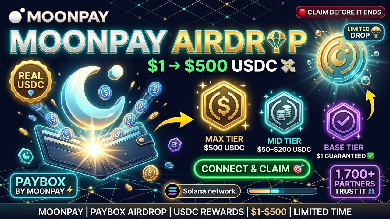 MoonPay Airdrop is LIVE! Claim $1 to $500 FREE USDC Right Now 🪂