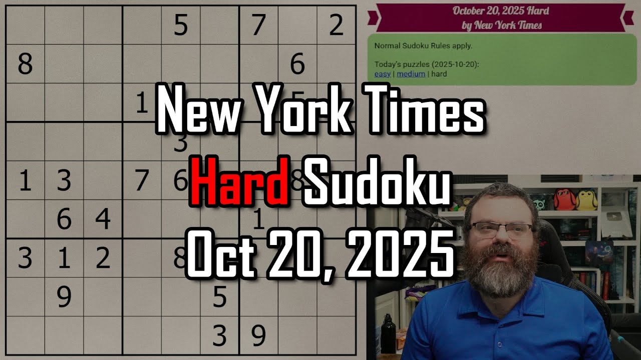 NYT Hard Sudoku Walkthrough | Oct 20, 2025