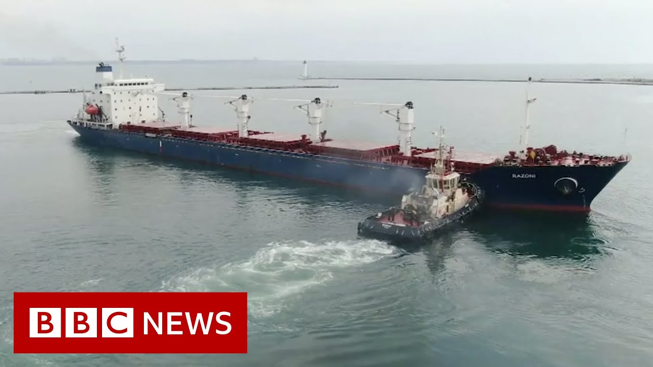 Ukraine grain workers hopeful for continued exports as first ship safely leaves Odessa - BBC News