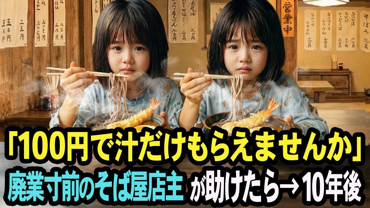 廃業寸前のそば屋にボロボロの双子姉妹 → 「１００円で汁だけください」天ぷらそばをご馳走したらその10年後に奇跡が・・