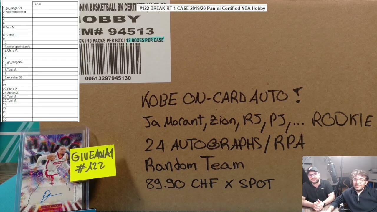 1 CASE 2019/20 Panini Certified Basketball Hobby RT #122