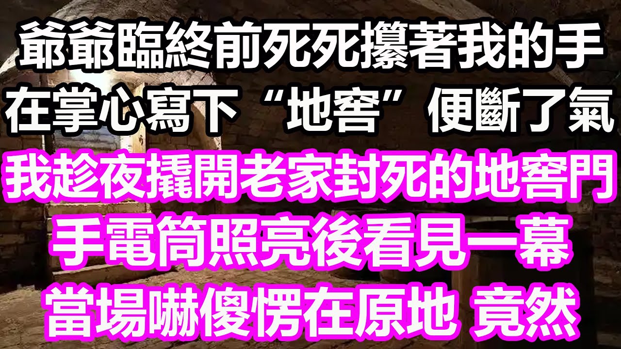 爺爺臨終前死死攥著我的手，在掌心寫下“地窖”便斷了氣，我趁夜撬開老家封死的地窖門，手電筒照亮後看見一幕，當場嚇傻愣在原地，竟然...