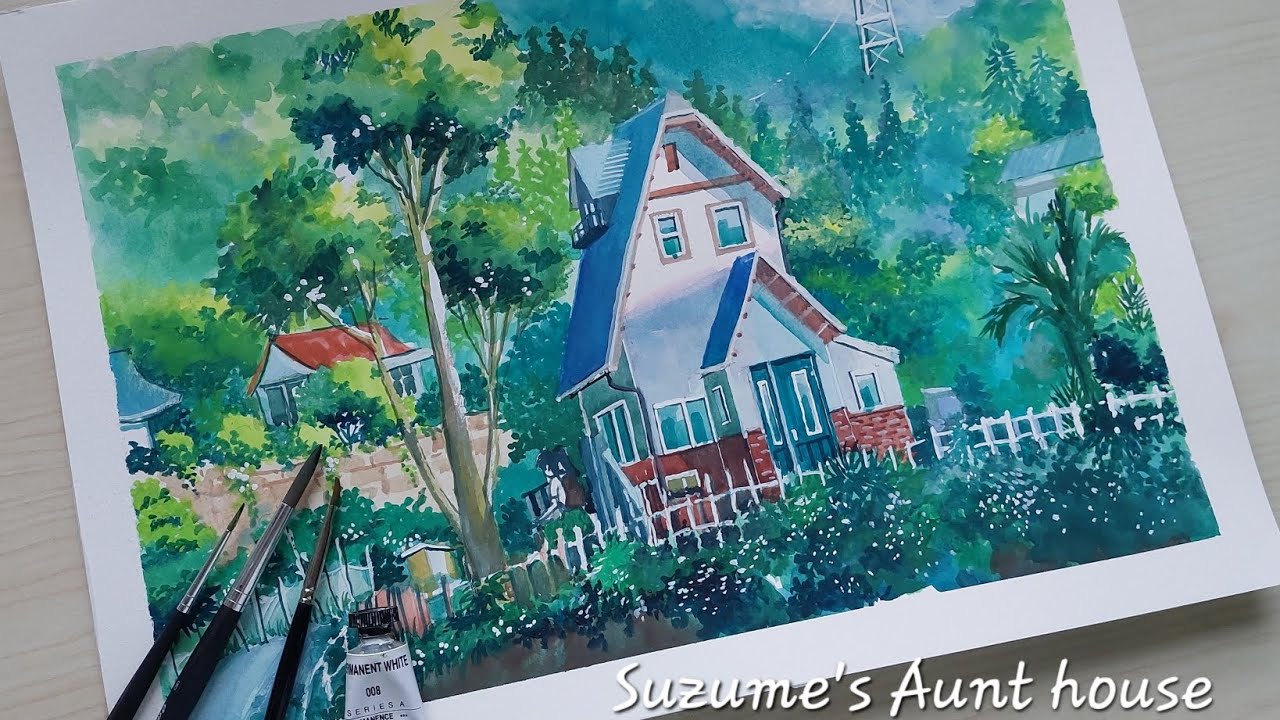 Suzume no tojimari scene : Her Aunt House! 😊 Gouache painting