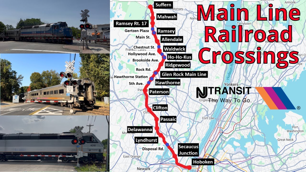 All 9 Railroad Crossings on the NJ Transit Main Line