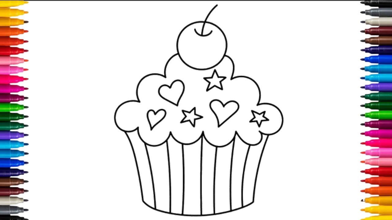 Cupcake drawing and colouring ||  Easy yummy Cupcake 🧁 drawing for kids||