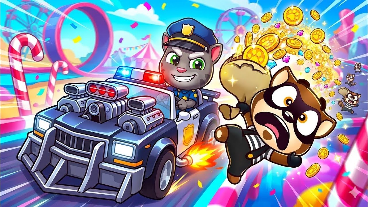 Talking Tom Candy Run Officer Tom vs Roy Raccoon Gameplay Android 